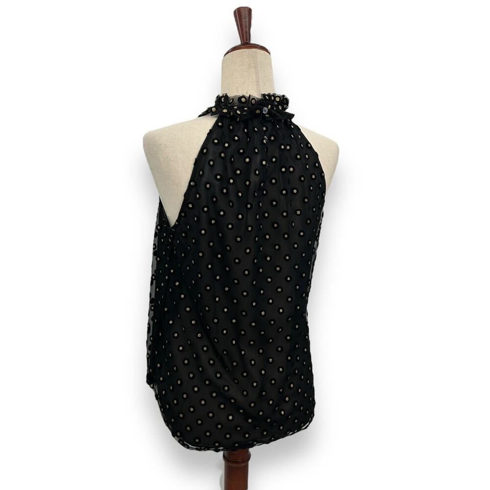 LOFT Black & Gold Polka Dot Velvet Detail Sleeveless Blouse | Size Small | NWT - Picture 8 of 13